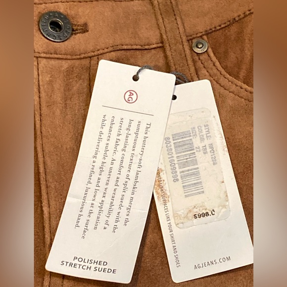 NWT AG Adriano Goldschmied Tan Polished Stretch Suede Super Skinny Legging-Sz 27 - Picture 10 of 13